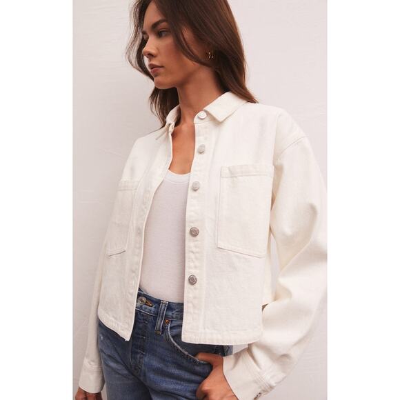 Z Supply All Day Cropped denim jacket in bone S - Picture 1 of 11